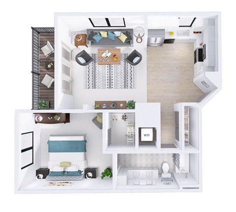 Floor plan for 1 bed, 1 bath, 777 sqft